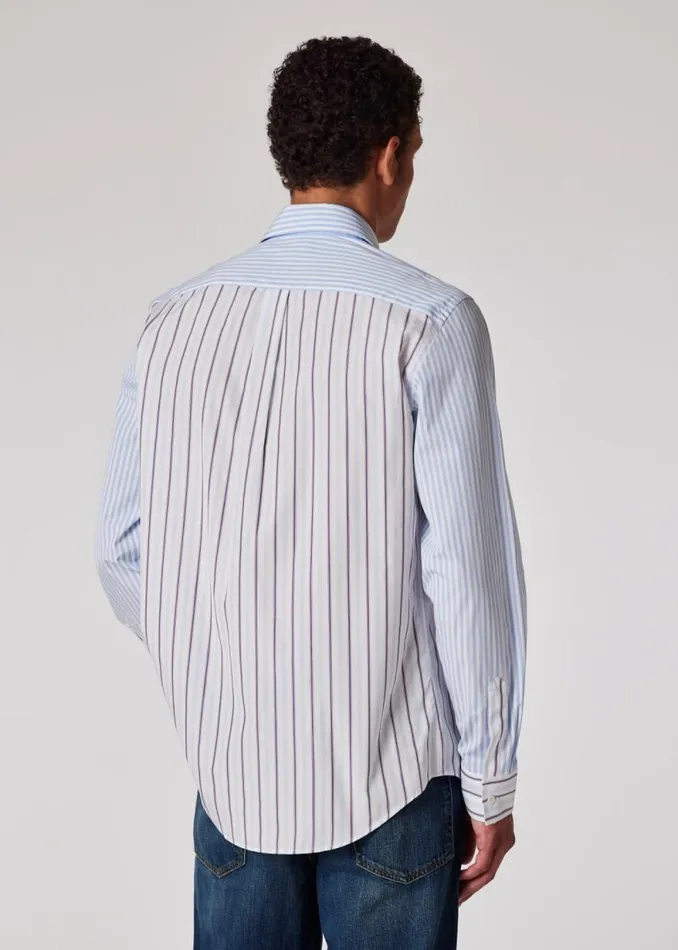 Mens Paul Smith Shirts Light Blue MixUp Stripe Cotton Shirt