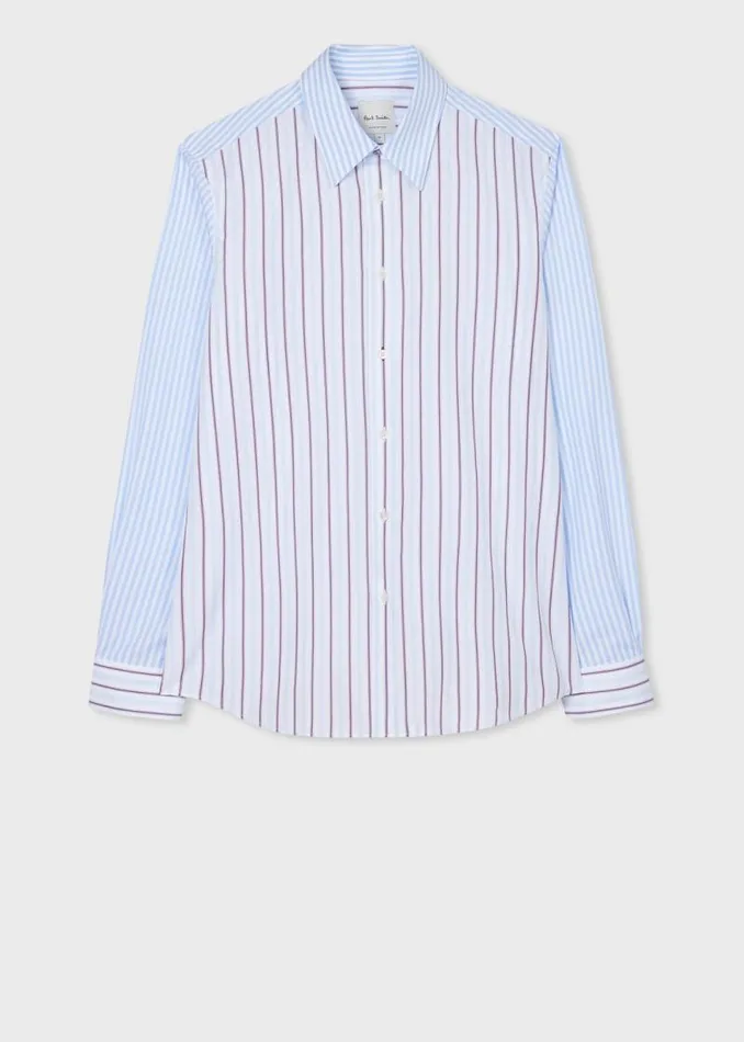 Mens Paul Smith Shirts Light Blue MixUp Stripe Cotton Shirt