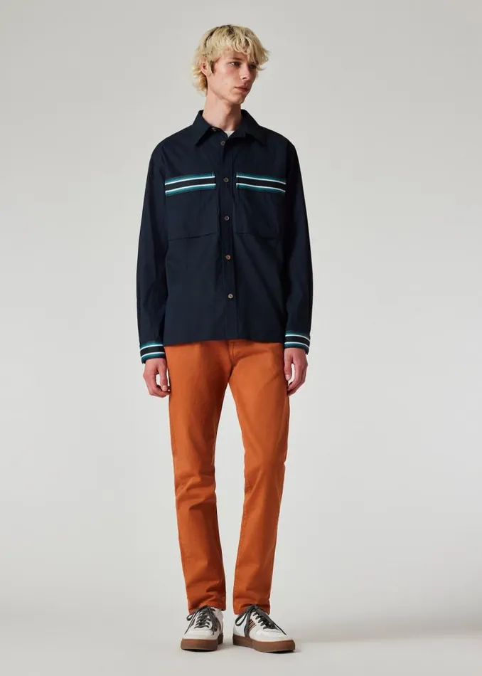 Mens Paul Smith Shirts Navy CottonBlend Overshirt With Stripe Tape Mens Paul Smith Shirts Navy CottonBlend Overshirt With Stripe Tape