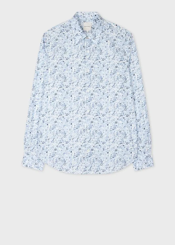 Mens Paul Smith Shirts Pale Blue SlimFit 039Pencil Floral039 Shirt