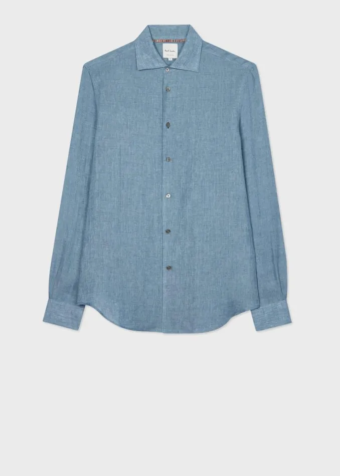 Mens Paul Smith Shirts SlimFit Light Blue Linen Shirt
