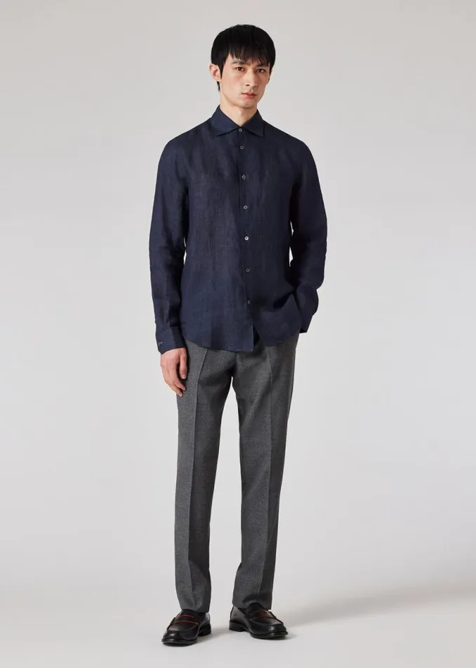 Mens Paul Smith Shirts SlimFit Navy Linen Shirt