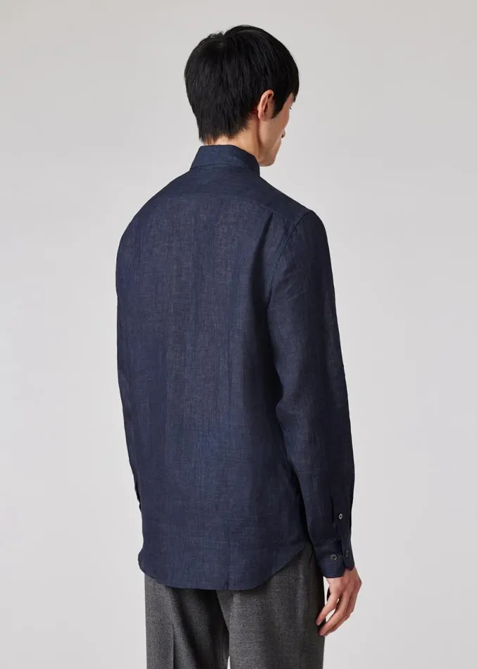 Mens Paul Smith Shirts SlimFit Navy Linen Shirt