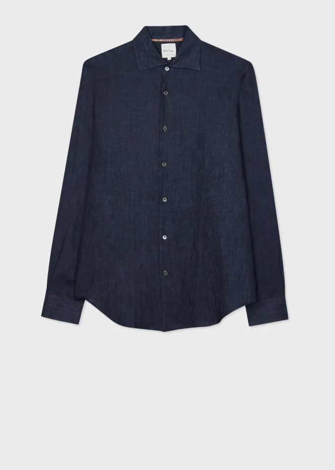 Mens Paul Smith Shirts SlimFit Navy Linen Shirt