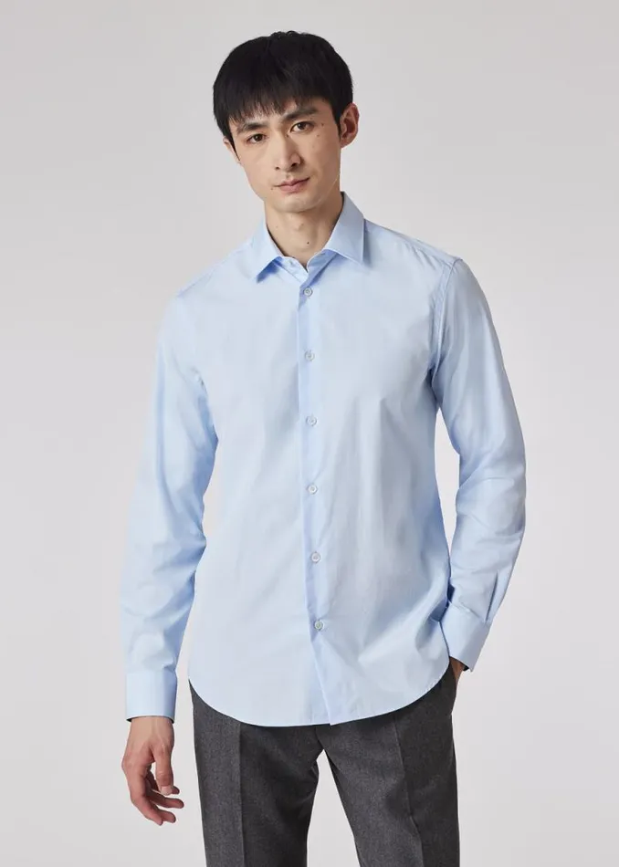 Mens Paul Smith Shirts SlimFit Sky Blue Poplin Cotton Shirt With 039Artist Stripe039 Cuff Lining Mens Paul Smith Shirts SlimFit Sky Blue Poplin Cotton Shirt With 039Artist Stripe039 Cuff Lining