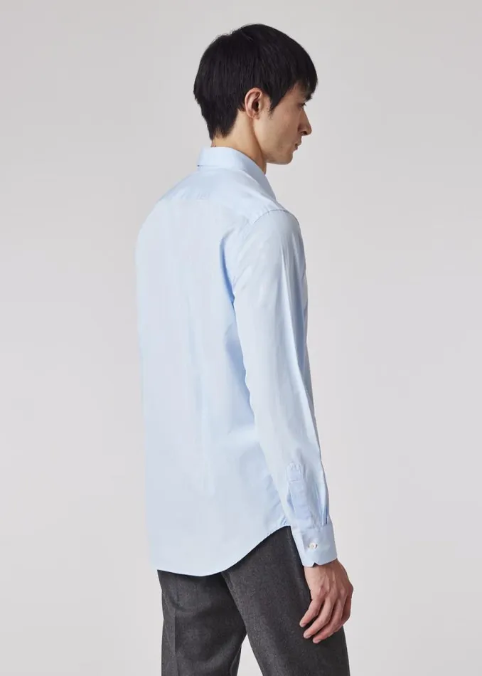 Mens Paul Smith Shirts SlimFit Sky Blue Poplin Cotton Shirt With 039Artist Stripe039 Cuff Lining