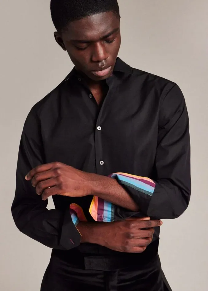 Mens Paul Smith Shirts TailoredFit Black Cotton 039Artist Stripe039 Cuff Shirt