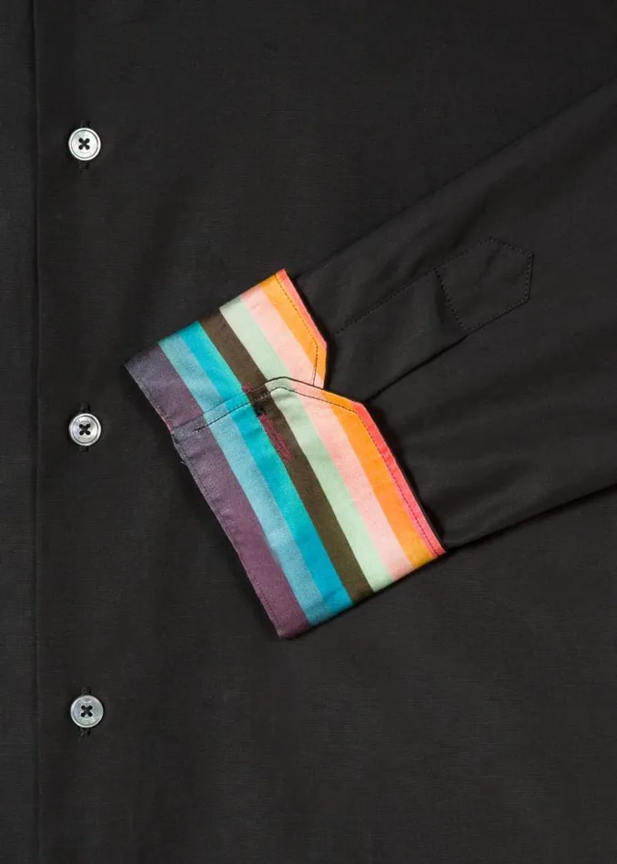 Mens Paul Smith Shirts TailoredFit Black Cotton 039Artist Stripe039 Cuff Shirt