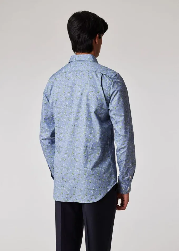 Mens Paul Smith Shirts TailoredFit Blue 039Runner Bean039 Print Shirt