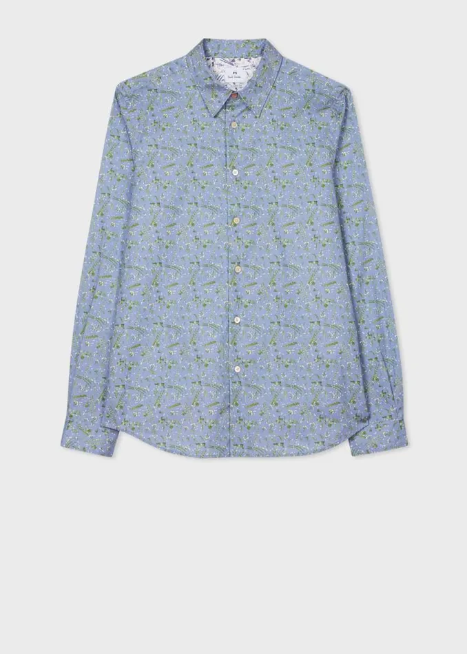Mens Paul Smith Shirts TailoredFit Blue 039Runner Bean039 Print Shirt