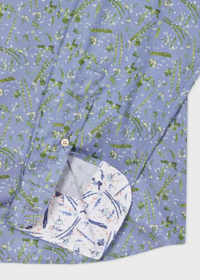 Mens Paul Smith Shirts TailoredFit Blue 039Runner Bean039 Print Shirt