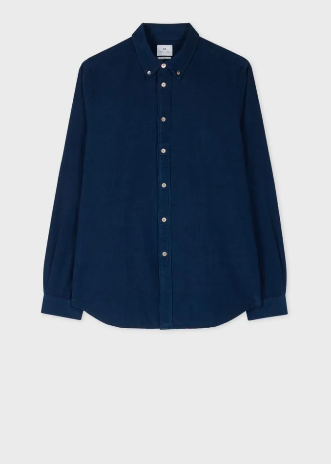 Mens Paul Smith Shirts TailoredFit Dark Navy Corduroy ButtonDown Shirt