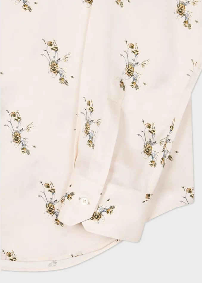 Mens Paul Smith Shirts TailoredFit Ecru Floral Print Lyocell Shirt Mens Paul Smith Shirts TailoredFit Ecru Floral Print Lyocell Shirt