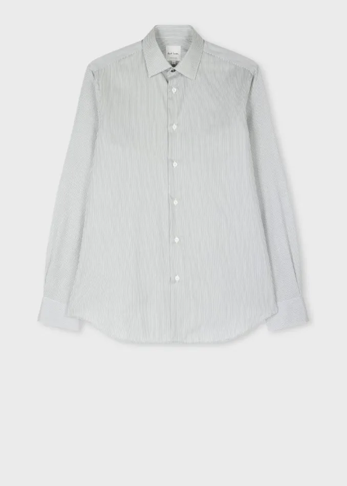 Mens Paul Smith Shirts TailoredFit Green Stripe Cotton Shirt