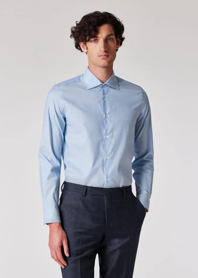 Mens Paul Smith Shirts TailoredFit Light Blue TexturedStripe Easy Care Shirt