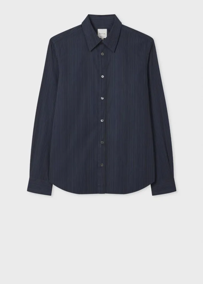 Mens Paul Smith Shirts TailoredFit Navy Overdyed 039Signature Stripe039 Shirt