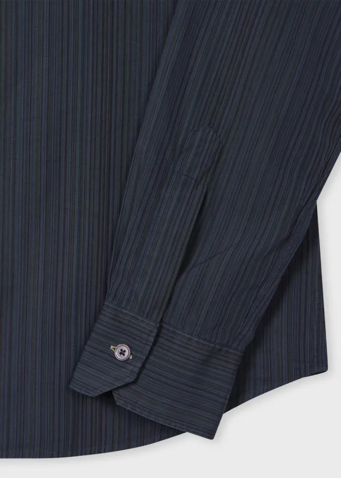 Mens Paul Smith Shirts TailoredFit Navy Overdyed 039Signature Stripe039 Shirt