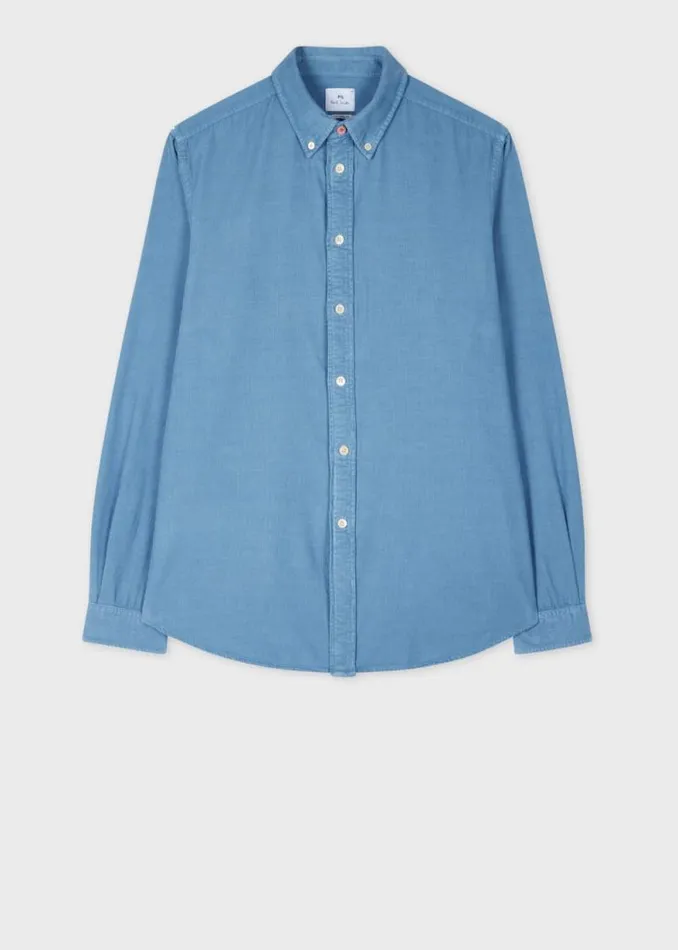 Mens Paul Smith Shirts TailoredFit Pale Blue Corduroy ButtonDown Shirt