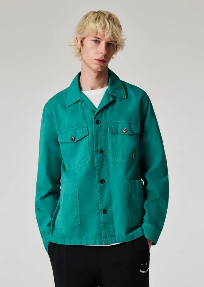 Mens Paul Smith Shirts Teal CottonTwill 039Broad Stripe Zebra039 Work Jacket