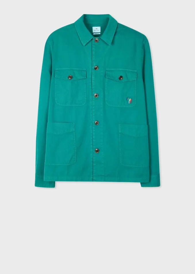 Mens Paul Smith Shirts Teal CottonTwill 039Broad Stripe Zebra039 Work Jacket Mens Paul Smith Shirts Teal CottonTwill 039Broad Stripe Zebra039 Work Jacket