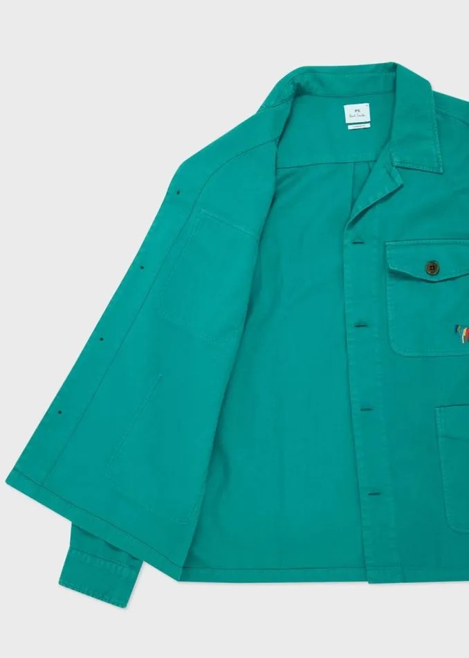 Mens Paul Smith Shirts Teal CottonTwill 039Broad Stripe Zebra039 Work Jacket Mens Paul Smith Shirts Teal CottonTwill 039Broad Stripe Zebra039 Work Jacket