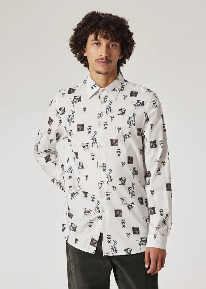 Mens Paul Smith Shirts White 039Floral Stamp039 RegularFit Shirt