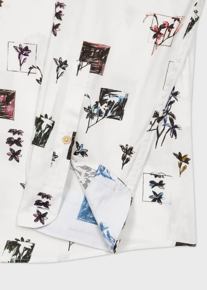 Mens Paul Smith Shirts White 039Floral Stamp039 RegularFit Shirt