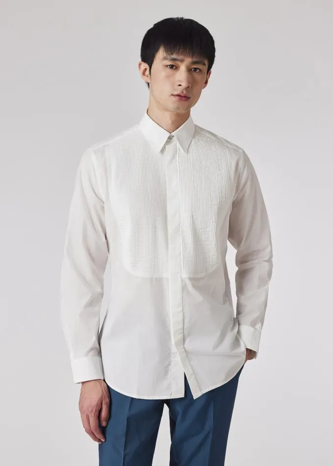 Mens Paul Smith Shirts White Organic Cotton PleatedFront Evening Shirt