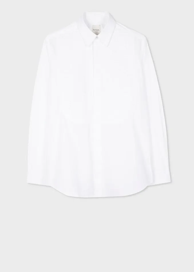 Mens Paul Smith Shirts White Organic Cotton PleatedFront Evening Shirt