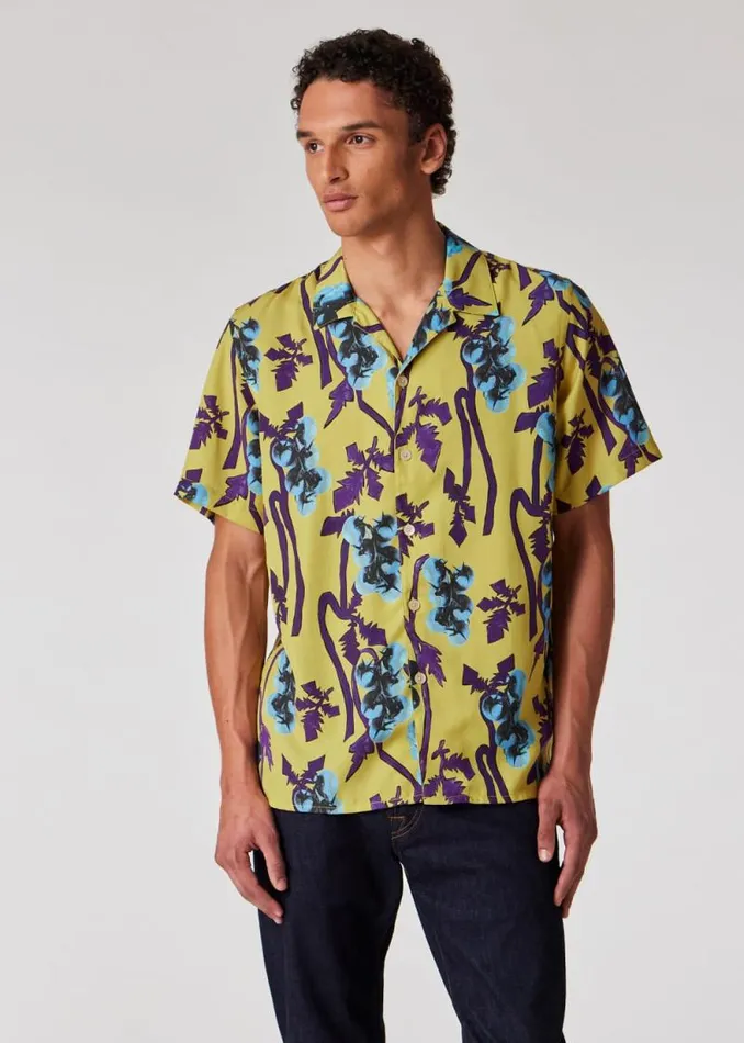 Mens Paul Smith Shirts Yellow Chartreuse 039Tomato Vine039 Print Shirt