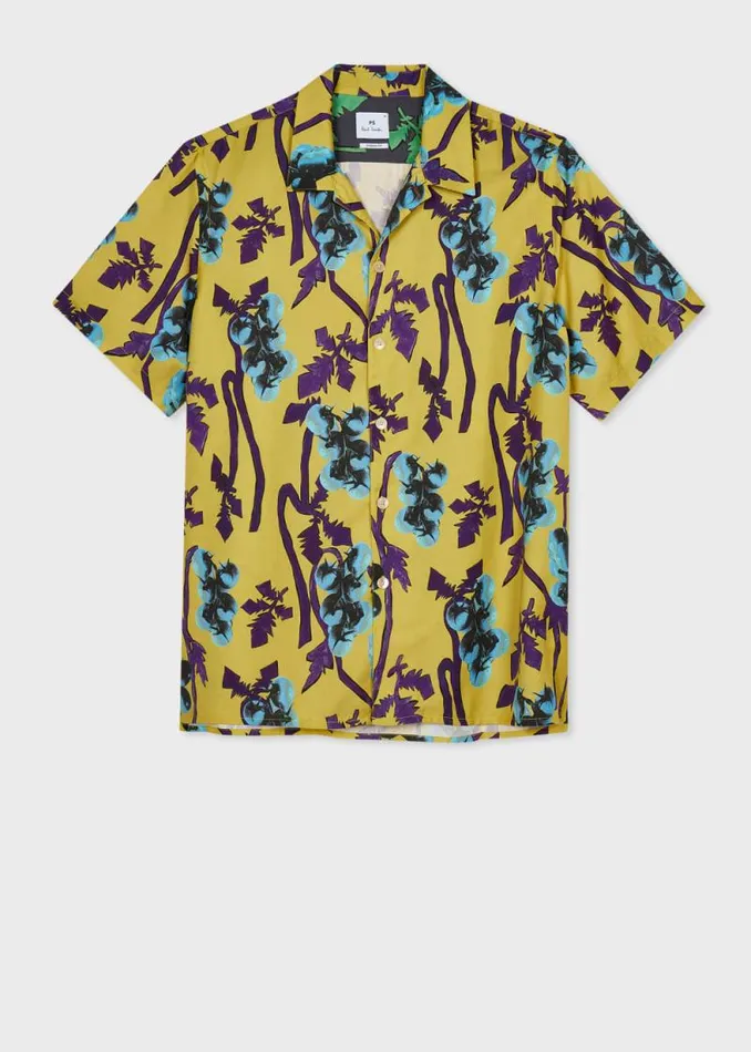 Mens Paul Smith Shirts Yellow Chartreuse 039Tomato Vine039 Print Shirt