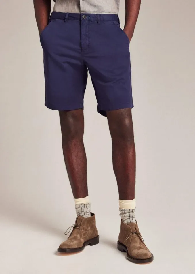 Mens Paul Smith Shorts Dark Navy GarmentDyed Stretch PimaCotton Shorts