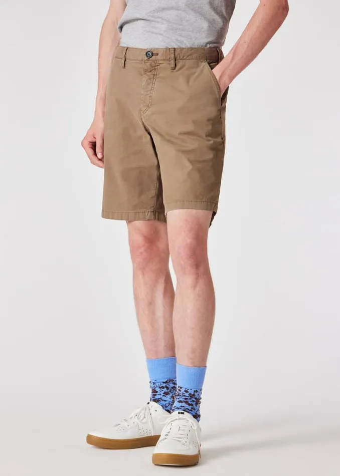 Mens Paul Smith Shorts Khaki CottonTwill 039Broad Stripe Zebra039 Shorts