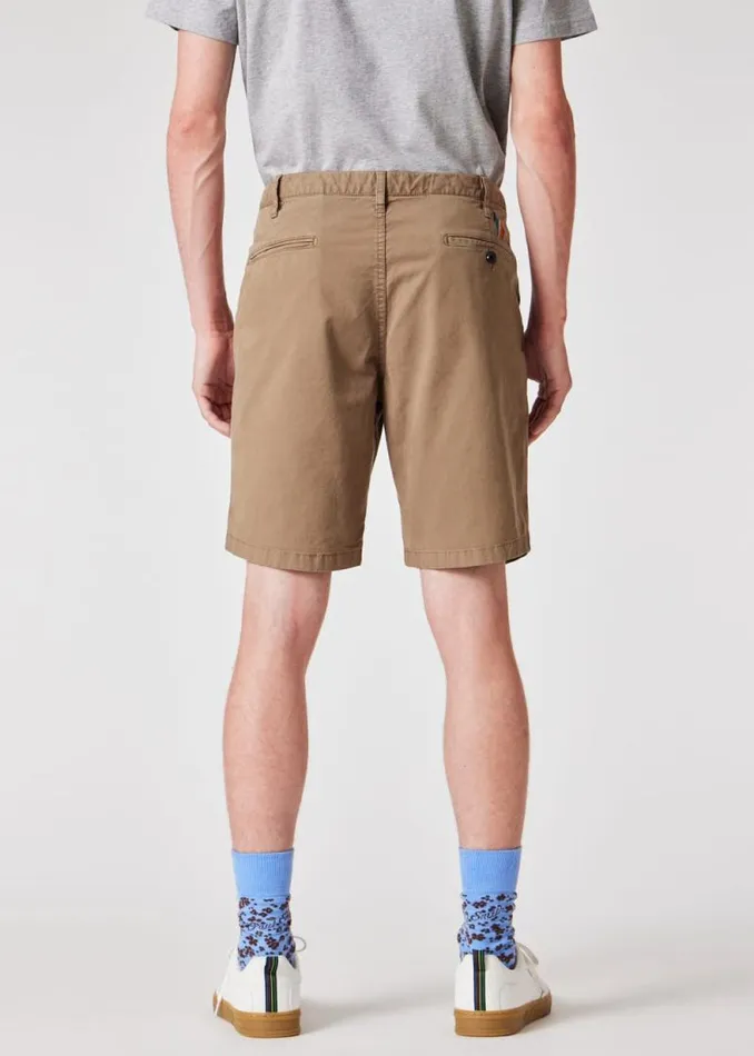 Mens Paul Smith Shorts Khaki CottonTwill 039Broad Stripe Zebra039 Shorts