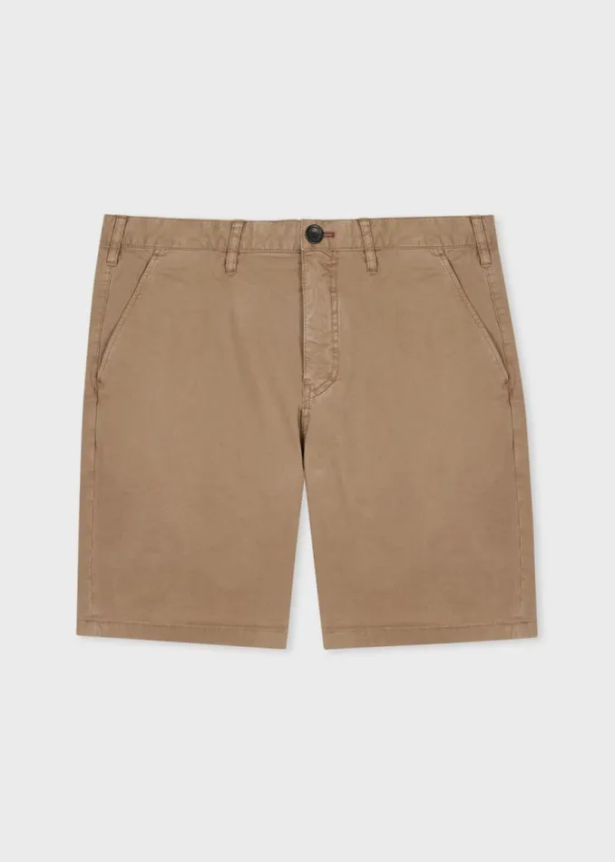 Mens Paul Smith Shorts Khaki CottonTwill 039Broad Stripe Zebra039 Shorts