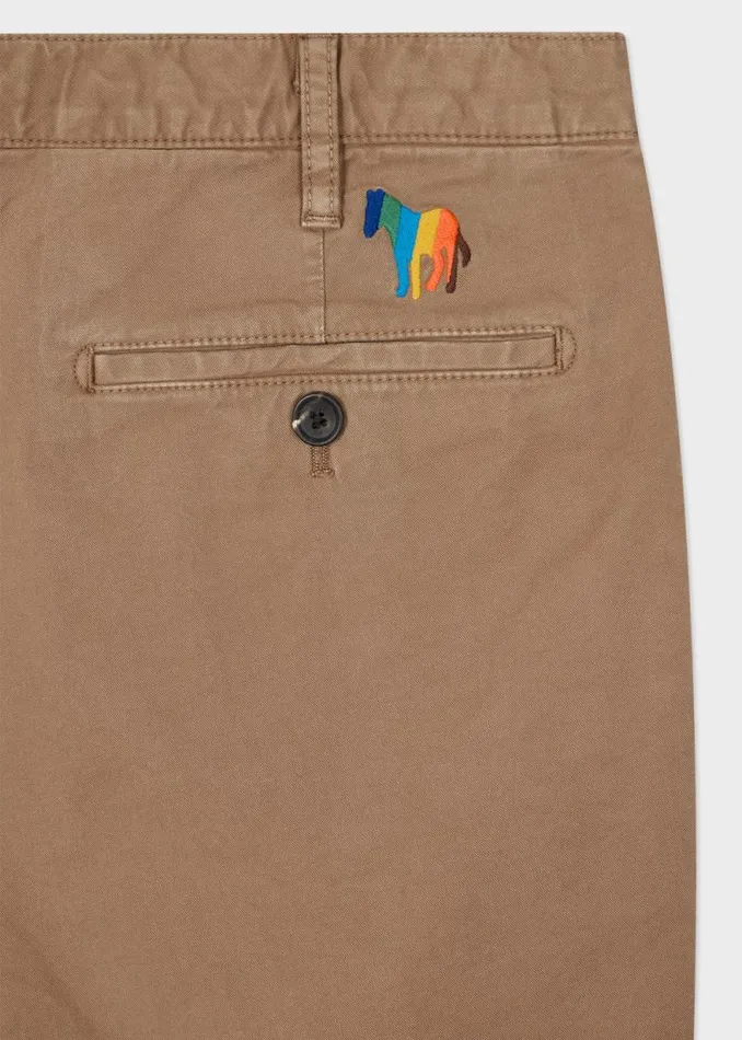 Mens Paul Smith Shorts Khaki CottonTwill 039Broad Stripe Zebra039 Shorts