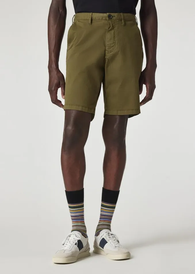 Mens Paul Smith Shorts Light Khaki Stretch PimaCotton Shorts