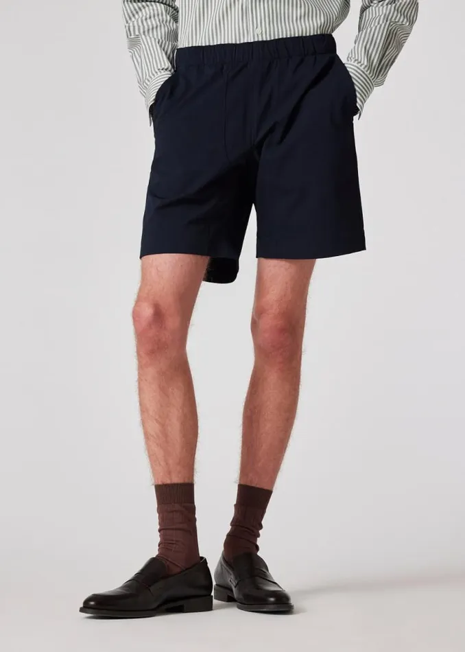 Mens Paul Smith Shorts RelaxedFit Navy Seersucker Shorts