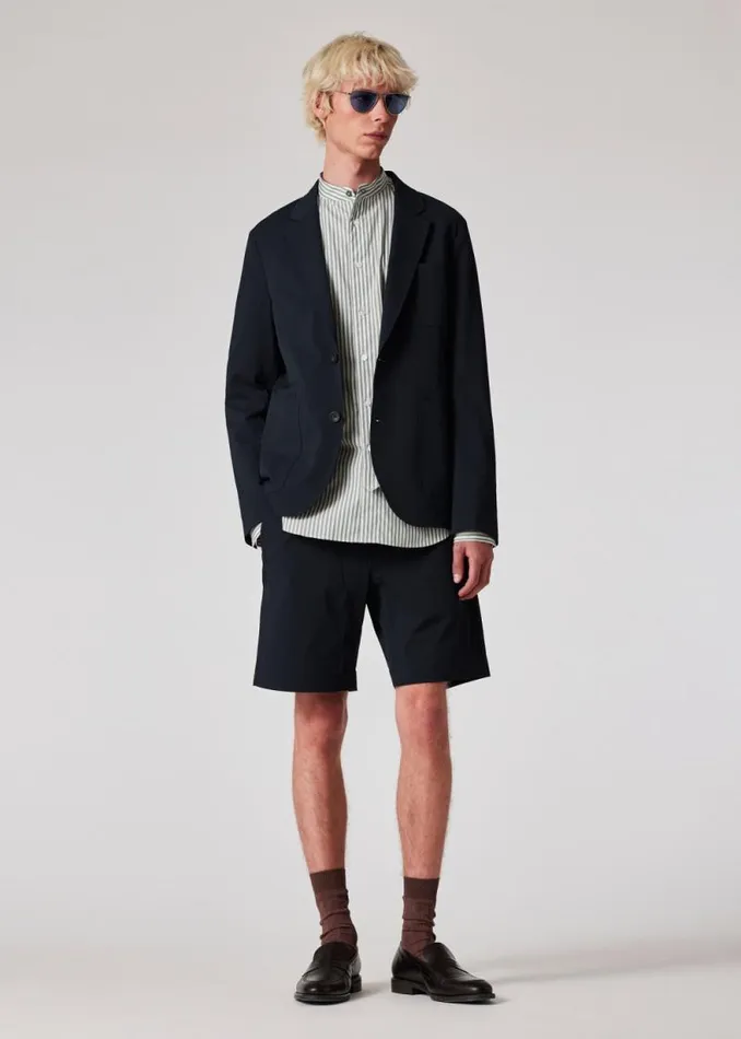 Mens Paul Smith Shorts RelaxedFit Navy Seersucker Shorts Mens Paul Smith Shorts RelaxedFit Navy Seersucker Shorts