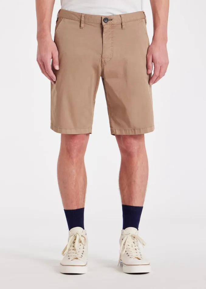 Mens Paul Smith Shorts Tan StretchCotton Twill Shorts