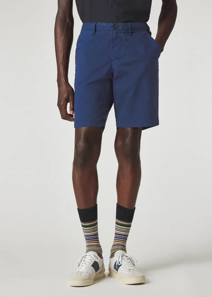 Mens Paul Smith Shorts Washed Blue Stretch PimaCotton Shorts