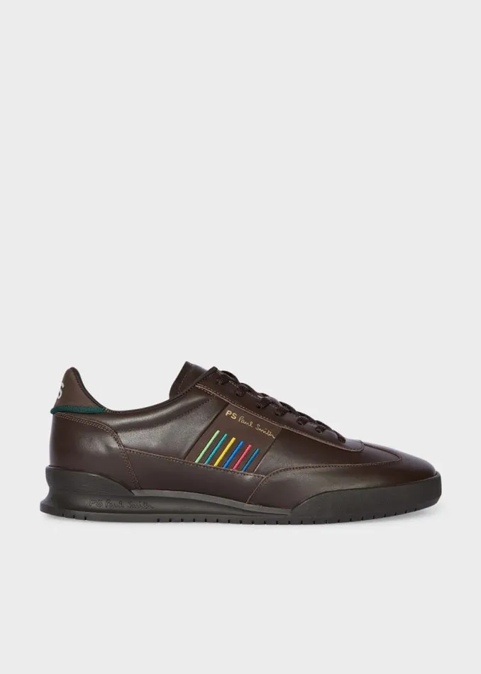 Mens Paul Smith Sneakers Chocolate Brown Leather 039Dover039 039Sports Stripe039 Trainers