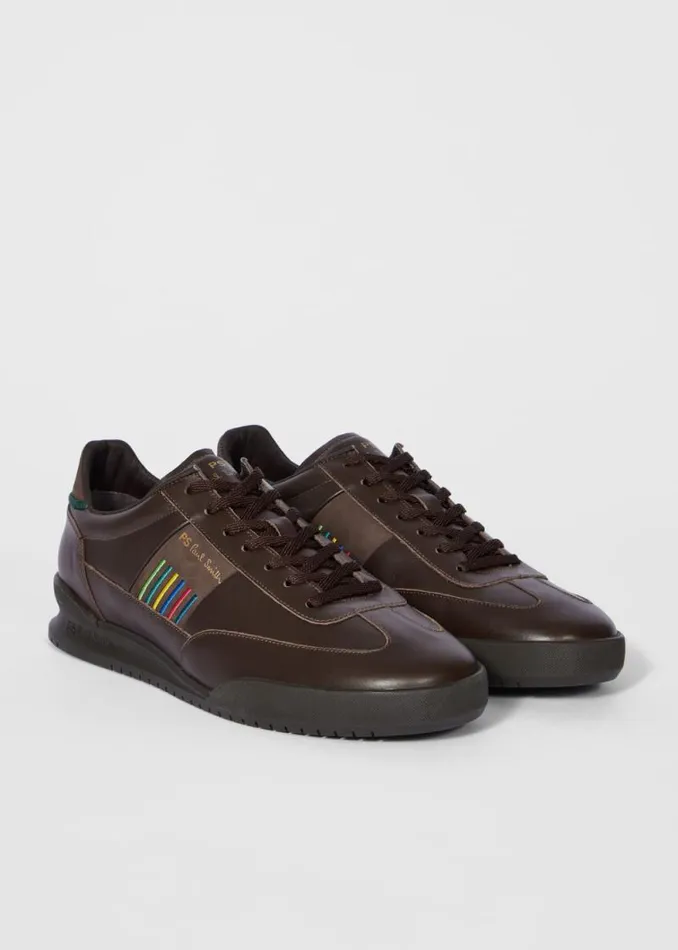 Mens Paul Smith Sneakers Chocolate Brown Leather 039Dover039 039Sports Stripe039 Trainers