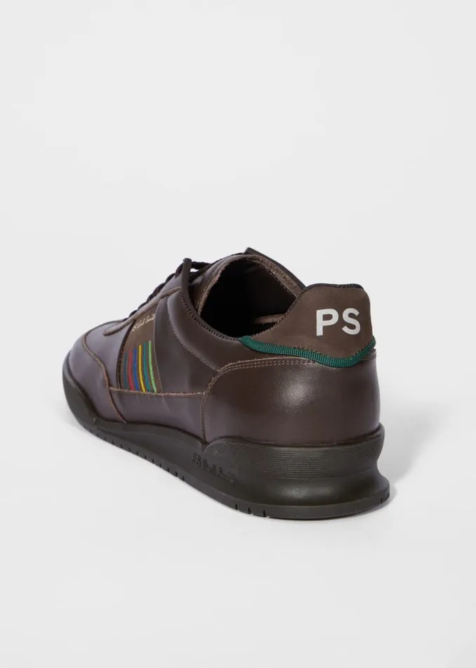 Mens Paul Smith Sneakers Chocolate Brown Leather 039Dover039 039Sports Stripe039 Trainers