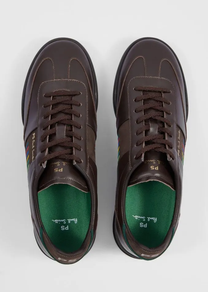 Mens Paul Smith Sneakers Chocolate Brown Leather 039Dover039 039Sports Stripe039 Trainers