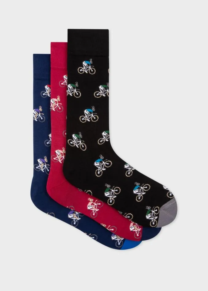 Mens Paul Smith Socks 039Cycling Rabbits039 Motif Socks Three Pack