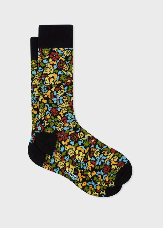 Mens Paul Smith Socks Black 039Pencil Floral039 Socks