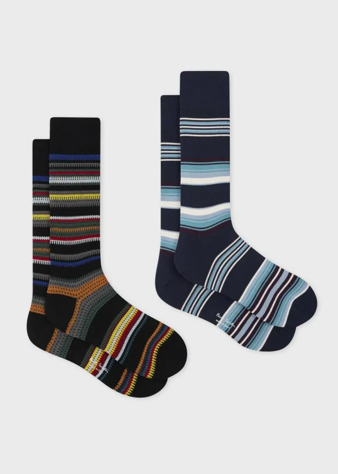 Mens Paul Smith Socks Black And Blue Stripe Socks Two Pack