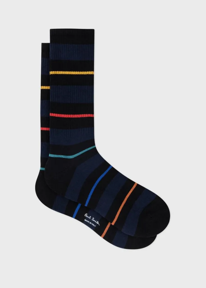 Mens Paul Smith Socks Black And Navy Thin Stripe Socks
