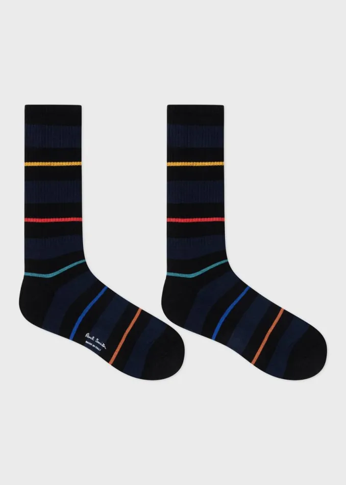 Mens Paul Smith Socks Black And Navy Thin Stripe Socks